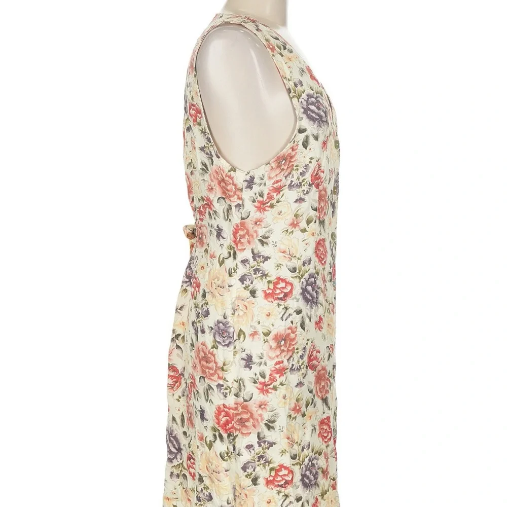 Vintage 90s Sz M Impressions of California Floral Button Down V-Neck Midi Dress - Picture 3 of 9